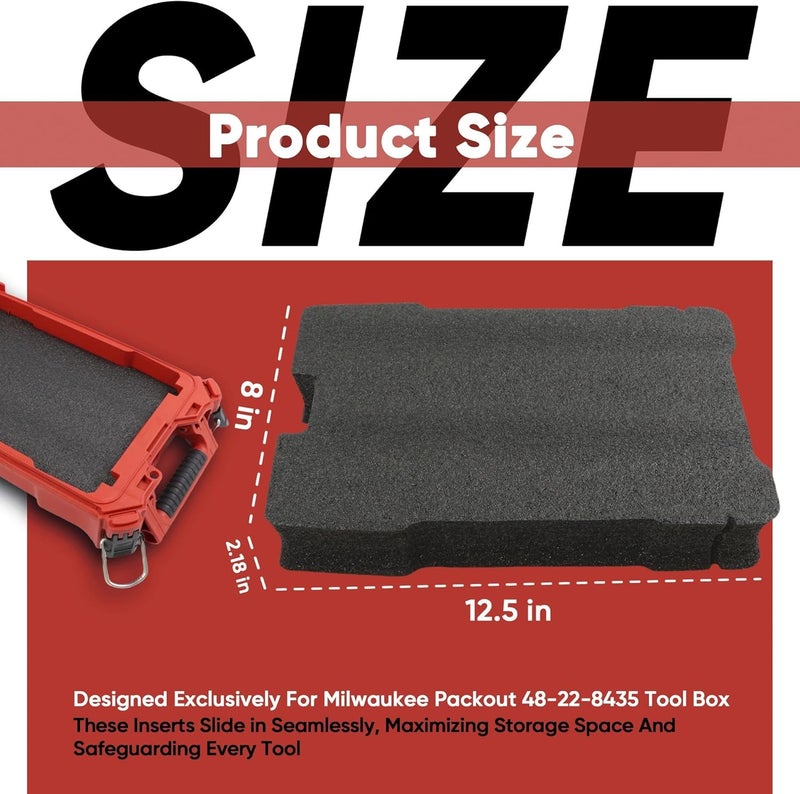 Terixe 2 Pack Foam Inserts Compatible with Milwaukee 48-22-8435 Packout Tool Box – Black Customizable Foam Inserts – DIY Cut & Organize with Impact Protection - Image 3
